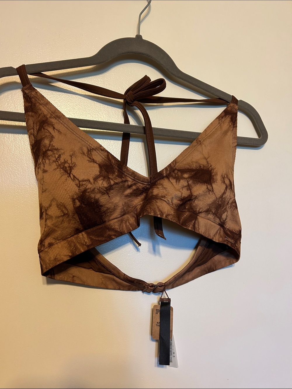 NWT PINK Victoria's Secret Brown Tie-Dye Halter Bikini Top